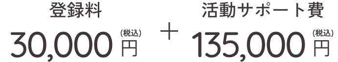 登録料30,000円（税込）＋活動サポート費135,000円（税込）